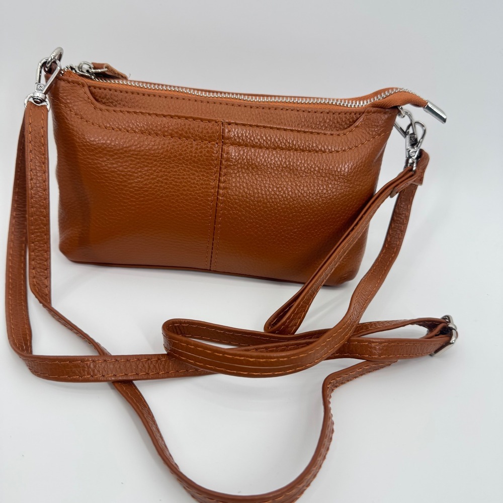 Unbranded Cognac Brown Pebbled Leather Crossbody Bag with Card Slots